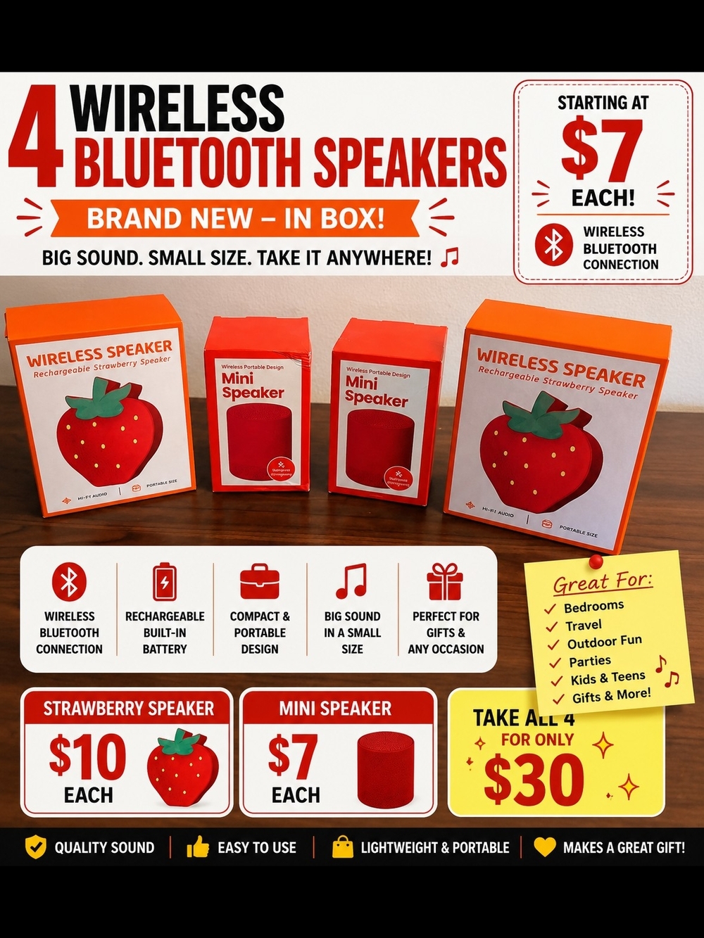 Wireless Strawberry Mini Bluetooth Speaker - Red